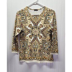 J.McLaughlin Womens Paisley Print 3/4 Sleeve Top L Nylon/Spandex Blend